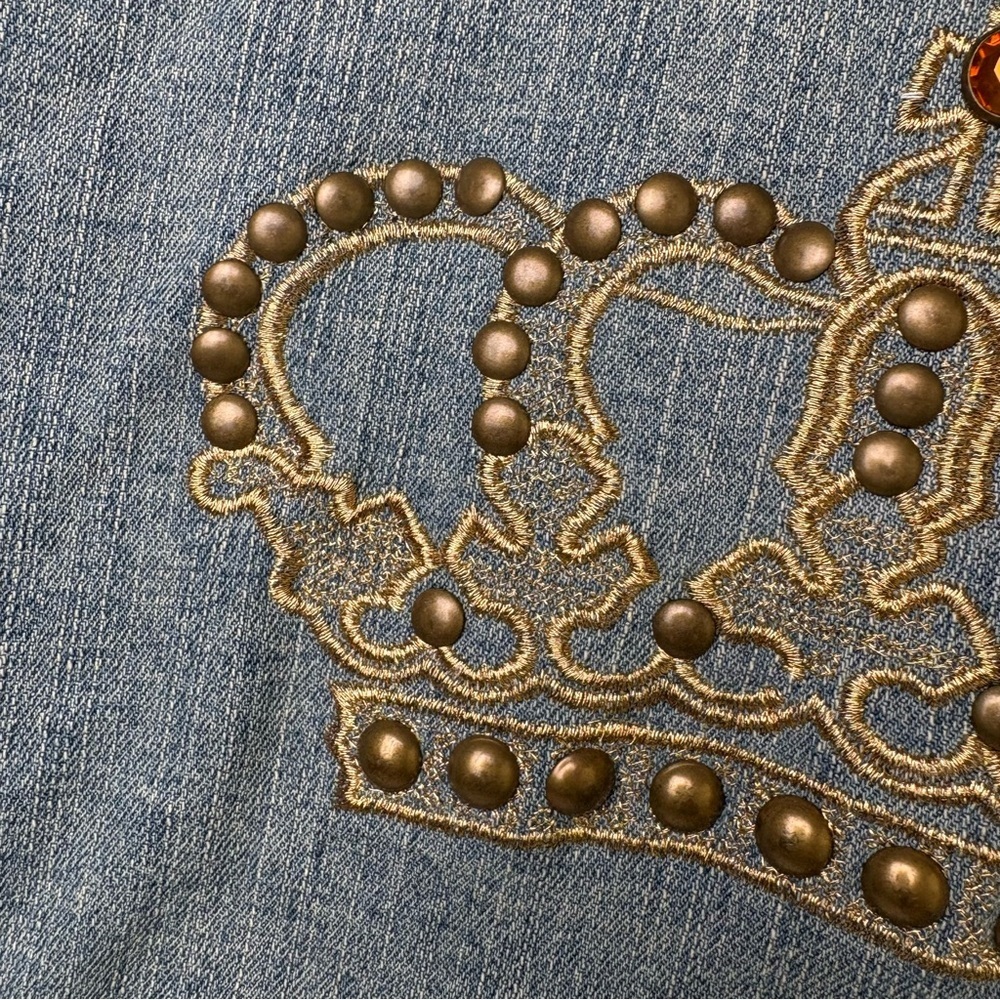 INC Vintage Y2K Embroidered Crown Rhinestone Jean Jacket Denim Jacket M - Picture 10 of 12